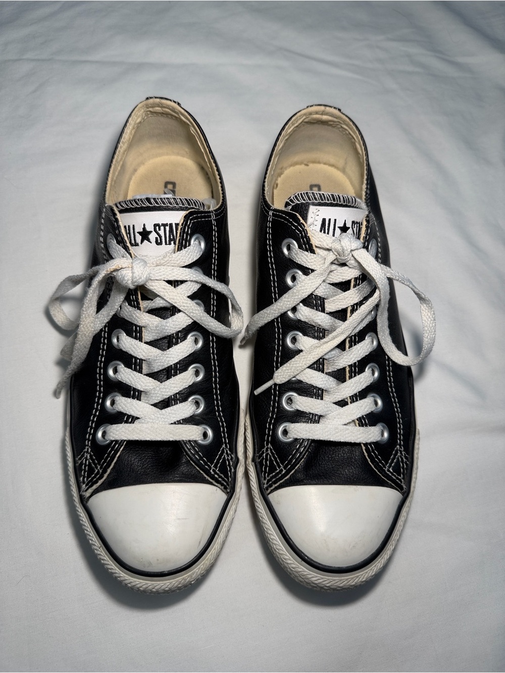 Converse Black Leather Low-Top Sneakers White Laces CTAS All Star Unisex Men’s 9